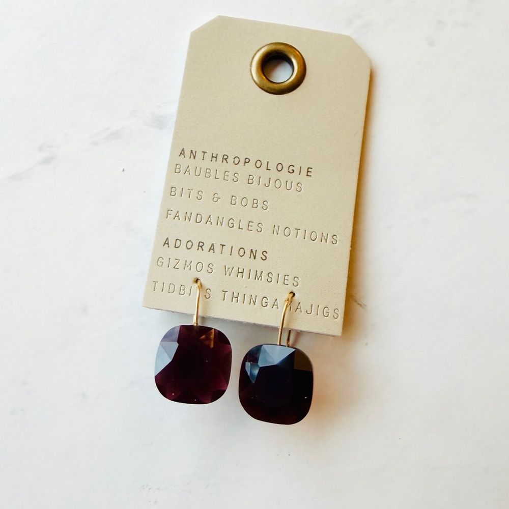 NWT Anthropologie Floating Crystal Earrings Wine